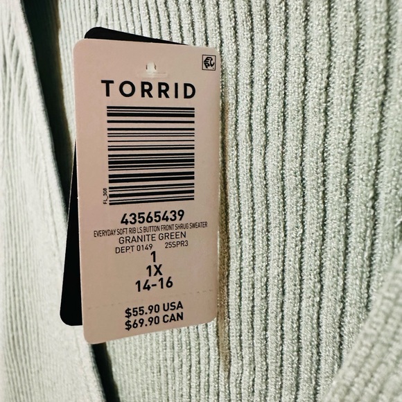 TORRID granite green crop button up cardigan sweater top size 1 (1XL-14/16) NWT! - Picture 5 of 6